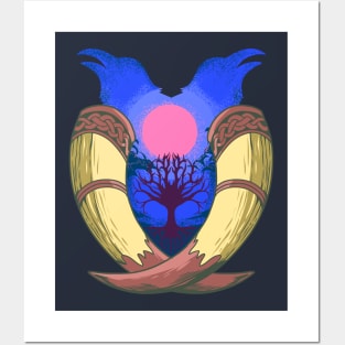 With Yggdrasil and drinking horns - Hugin and Munin Posters and Art